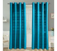 (W 167cm x Drop 182cm, Teal) Cotton Rajput Ribbed Curtain Pair