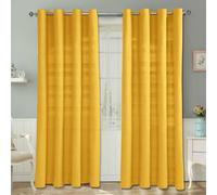 (W 167cm x Drop 228cm, Yellow) Cotton Rajput Ribbed Curtain Pair