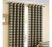 (W 228cm x Drop 182cm, Charcoal & Beige) Horizon' Striped Ready Made Eyelet Curtain Pair