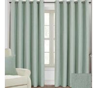 Linen Eyelet Lined Curtain Pair Homescapes Duck Egg Blue 228cm width x 183cm drop