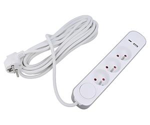 W-30000 extension cable 3x1mm² Schuko sockets: 5 PVC white 1.5m 16A PLASTROL