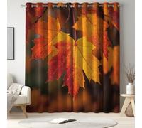 W 90" x L 90" Blackout Curtains Sienna, Botanical with Maple Foliage Autumn Branch, Thermal Insulated Eyelet Pair for Bedroom, Living Room and Home Cinema, Room Darkening Privacy Protection