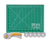 W.A. Portman 9x12 Inch Rotary Cutter Mat and Set - 45mm Rotary Cutter, 5 Extra Blades, Non-Slip, Reversible, Green PVC Mat, Ideal for Sewing, Quilting, Crafting