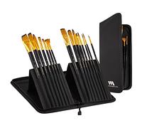 W.A. Portman Oil Paint Brush Set - 15 pc Compatible with Watercolor, Acrylic & Gouache - Professional Grade Plastic Brushes in Pop-up Travel Case with Stand