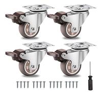 W B D WEIBIDA 1.5” Castor Wheels Heavy Duty with 4 Brakes, No Floor Marks Silent Rubber Casters with Load Capacity 300 Lbs,Small Swivel Trolley Caster for Furniture,4 Pack(Free Screws and Screwdriver)