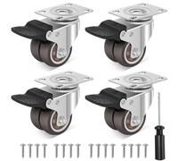 W B D WEIBIDA 2" Dual-Castor Wheels Heavy Duty with 4 Brakes, Rubber Casters with Load Capacity 900 Lbs, Silent & Non-Marking Rubber Casters, Suitable for Furniture, Table, Bed, Pack of 4