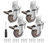 W B D WEIBIDA 3 Inch L-Shaped Casters with 4 Brakes, Side Mount Heavy Duty Castor Wheels with Load Capacity 1000 LBS, Silent & Non-marking Rubber Casters, Suitable for Furniture, Table, Bed, Pack of 4