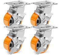 W B D WEIBIDA 4 inch Heavy Duty Castor Wheel, Industrial Platform Casters with Aluminium Core, Load Capacity 3200lb, 360°Swivel Polyurethane Castor for Large Furniture, Instrument, Machinery, Set of 4
