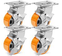 W B D WEIBIDA 4-Inch Industrial Grade Casters Wheels, Heavy Duty Casters Set of 4 with Brake 3200 Lbs, Maintenance-Free Polyurethane on Aluminum Wheels, Plate Swivel Casters for Machine, Workbench