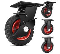 W B D WEIBIDA 5 Inch Heavy Duty Caster Wheels Set of 4, 2200 LBS Outdoor Industrial Wheels Swivel Large Rubber Casters with Brake for Workbench, Dolly, Cart, Trolley, Wagon (2 Brake & 2 Fixed)