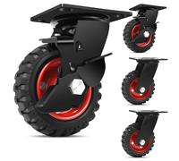 W B D WEIBIDA 5 Inch Heavy Duty Rubber Wheels, Outdoor Castor Wheels with Anti-slip Tread Load Capacity 1100lb, 360Swivel Casters with Brakes for Tr