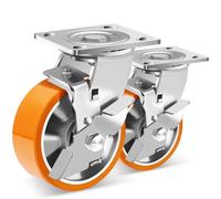 W B D WEIBIDA 5inch Heavy Duty Casters with Side Brake, Industrial Plate Castors Load Capacity 1000lb per Unit, Durable Polyurethane Castors for Workbench, Toolbox and Industrial, Set of 2