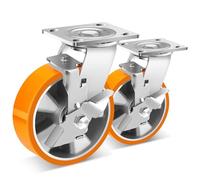 W B D WEIBIDA 6inch Heavy Duty Casters with Side Brake, Industrial Plate Castors Load Capacity 1250lb per Unit, Durable Polyurethane Castors for Workbench, Toolbox and Industrial, Set of 2