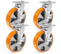 W B D WEIBIDA 8 inch Heavy Duty Castor Wheel, Industrial Platform Caster with Aluminium Core, Load Capacity 6000lb, Polyurethane Castor for Large Equipment, Large Instrument, Heavy Machinery, Set of 4