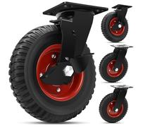 W B D WEIBIDA 8 Inch Heavy Duty Rubber Wheels, Outdoor Castor Wheels with Anti-slip Tread Load Capacity 2200lb, 360°Swivel Casters with Brakes for Trolleys, Workbenches, Poultry Houses, Set of 4