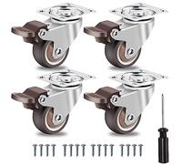 W B D WEIBIDA Heavy Duty Castor Wheels with 4 Brakes, 2" Plate Swivel Trolley Caster with Load Capacity 600 Lbs, No Floor Marks Silent Rubber Casters for Furniture, 4 Pack(Free Screws and Screwdriver)