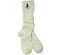 W. Brewin Ecru Kilt Hose/Socks With Scottish Thistle Embroidered - Size 6.5-9