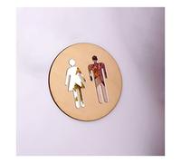 W.C. Door Sign,5mm Round Toilet Door Sign WC Acrylic 3d Black Gold Silver Mirror Surface Wall Sticker(Color:Gold mirror wood)(Silver mirror wood,20X20cm)