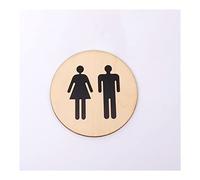 W.C. Door Sign,5mm Round Toilet Door Sign WC Acrylic 3d Black Gold Silver Mirror Surface Wall Sticker(Color:Gold mirror wood)(Black no mirror wood,15X15cm)