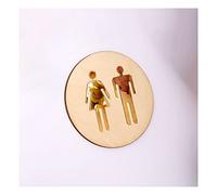 W.C. Door Sign,5mm Round Toilet Door Sign WC Acrylic 3d Black Gold Silver Mirror Surface Wall Sticker(Color:Gold mirror wood)(Gold mirror wood,20X20cm)