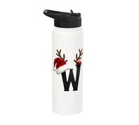 W Christmas Santa Hat Reindeer Antlers Stainless Steel Insulated Water Bottle