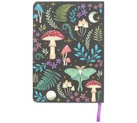 W-Direct A5 Notebook Dark Forest Print - Luna Moth & Mystical Mushroom Design - Gold Foil Page Edges with Ribbon Marker