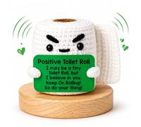 W-Direct Handmade Crochet with Inspirational Message Card (Positive Toilet Roll) - Funny Emotional Support Mini Doll, Cute Desk Decor Gift for Friends, Coworkers, Encouragement Keepsake