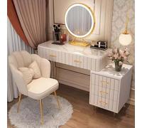 W Dressing Table with Flip-top LED Lights and Rolling Stool - 5 Drawer ty for Girls 80cm Stylish Makeup Station with Charging Station