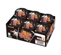 W&E Mart Ramen, Buldak Hot Spicy Chicken Ramen Noodle, Korean Stir-Fried Ramen, Original Flavor, Pack of 6 Cups
