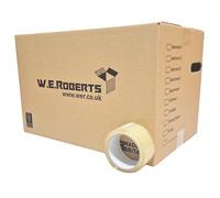 W.E. Roberts 40 Large Strong Cardboard House Moving Boxes with Carry Handles and Room List, Removal Packing boxes Boxes for moving house 45.7cm x 28.8cm x 28.8cm with 66 Metre Low Noise Clear Tape