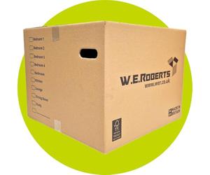 W.E. Roberts 5 Strong Extra Large Cardboard moving Boxes. Packing boxes for moving house with Printed Room List and Carry Handles 52cm x 52cm x 40cm cardboard Boxes