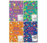 W.F. Graham 2-in-1 Word Search and Relaxing Antistress Adult Colouring Books, 14.5x21cm, Set of 4 Word Search/Coloring Books in Assorted Art Pattern Designs