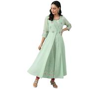 W for Woman Wishful Green Festive Solid Georgette Jacket, Kurta Set & Tight, MINT GREEN, S