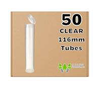 W Gallery 50 Clear 116mm Pop Top Tubes - Airtight Smell Proof Containers - Plastic Medical Grade Prescription Bottles for Pills Herbs Flowers Supplements, Bulk Pack, Not Glass Jars