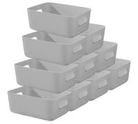 W&H 10 PCS Grey Plastic Storage Boxes with Handle, Medium Kitchen Cupboard Organiser Box, Plastic Storage Baskets for Shelves, Bathroom, Home and Office -25×17×10cm