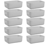 W&H 10 PCS Grey Plastic Storage Boxes with Handle, Small Plastic Storage Baskets for Shelves, Organiser Boxes for Kitchen, Cupboard, Drawer, School and Home - 8.2×5.5×2.7 Inch