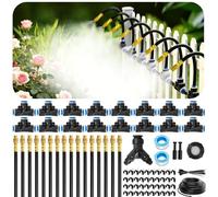 W&H 100 FT Drip Irrigation System Kit, 360° Adjustable Garden Watering System，New Quick Connector and 16 Copper Nozzles，for Outdoor Plants, Patio, Garden, Yard, Lawn,Greenhouse