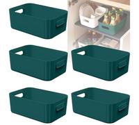 W&H 5 PCS Blue Plastic Storage Boxes, Small Plastic Baskets with Handle, Kitchen Cupboard Boxes, Organiser Baskets for Bathroom, Shelf, Office and Home - 21×14×7cm
