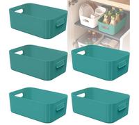 W&H 5 PCS Green Plastic Storage Boxes with Handle, Small Storage Baskets, Rectangular Home & Kitchen Organiser, Cupboard Boxes for Shelves, Bathroom, Drawer, Kitchen - 21×14×7cm