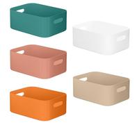 W&H 5 PCS Plastic Storage Boxes with Handle, Medium Kitchen Cupboard Organiser Box, Storage Baskets for Shelves, Plastic Boxes for Bathroom, Kitchen, School and Office -25×17×10cm (Colorful)