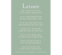 W H Davies Leisure poem art print (green). Size A4