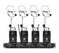 W IN-MIX UHF 4 Channel Wireless Microphone System with Cordless Handheld Lavalier Headset Mics, Adjustable Frequency, Long Range 260ft, Ideal for Church,Karaoke,Weddings, Events