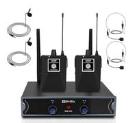W IN-MIX UHF Wireless Microphone, Fixed Frequency 2 Channel Bodypacks and Headsets/Lapel Mics, 260ft Range,Ideal for Singing, Karaoke, Meeting, Church, Wedding, Conference