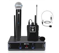 W IN-MIX UHF Wireless Microphone, Fixed Frequency Dynamic Microphone, 260ft Range,Plug and Play,Karaoke Mic for Singing, Karaoke, Meeting, Church, Wedding, Conference (1 Handheld & 1 Bodypack)