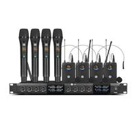 W IN-MIX UHF Wireless Microphones System with 4 Cordless Handheld and 4 Headset/Lavalier Lapel Mics, Bodypack Transmitter, Receiver, 165ft Range for Singing Karaoke Church Party