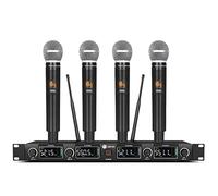W IN-MIX UW140 Wireless Microphone System, 4-Channel UHF Cordless Mic Set with Four Handheld Mics,Adjustable Frequency, Long Range 260ft, Ideal for Church,Karaoke,Weddings, Events