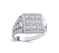 Jewelco London Men's Silver CZ Presidential Tic-Tac-Toe Watch Signet Ring | Size: W Jewelco London Silver W