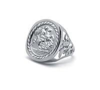 (W) Jewelco London Men's Solid 925 Silver Dragon Slayer St George & Dragon Medallion Ring (Full Sov Size) - ARN114-F-SG
