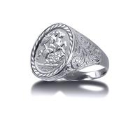 (W) Jewelco London Men's Solid 925 Silver Floral Engraved St George & Dragon Medallion Ring (Full Sov Size) - ARN116-F-SG