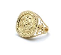 (W) Jewelco London Men's Solid 9ct Gold Dragon Slayer St George & Dragon Medallion Ring (Half Sov Size) - JRN176-H-SG